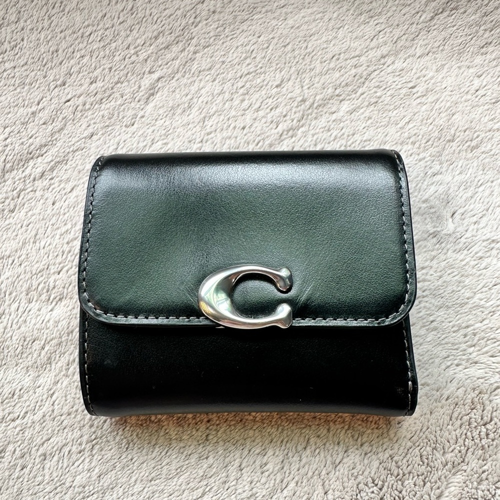 Coach black leather trifold wallet